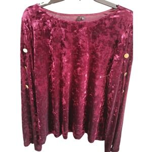 Kay Celine Red velour crushed Velvet Long Sleeve Top Gold Buttons Women's Size L